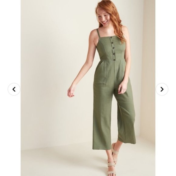 Old Navy Linen Button Front Cami Jumpsuit, S - Picture 1 of 14